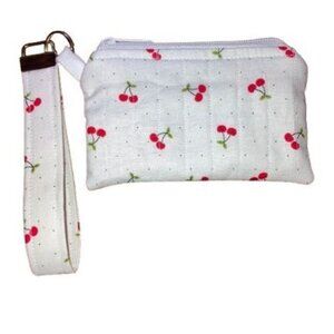 Handmade Keychain With Quilted Coin Purse in a Cherry Print